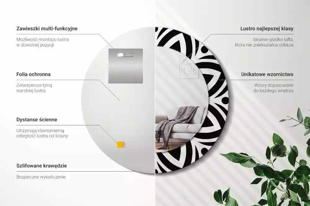 Okrúhle zrkadlo s potlačeným rámom Čierna ozdoba