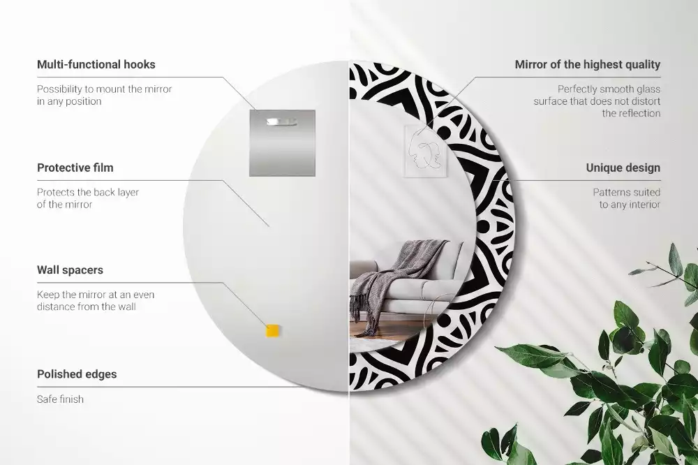 Okrúhle zrkadlo s potlačeným rámom Čierna ozdoba