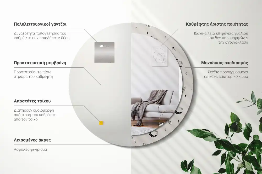 Okrúhle dekoračné zrkadlo na stenu Rastliny čmáraníc