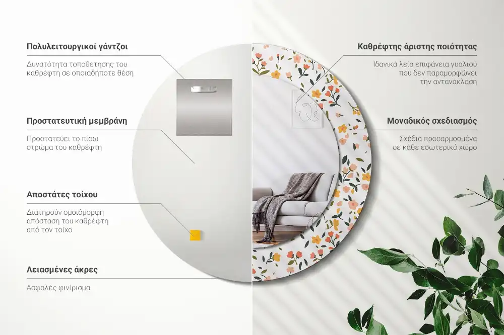 Okrúhle zrkadlo s potlačeným rámom Malé kvety