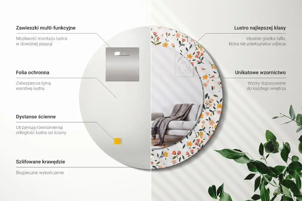 Okrúhle zrkadlo s potlačeným rámom Malé kvety