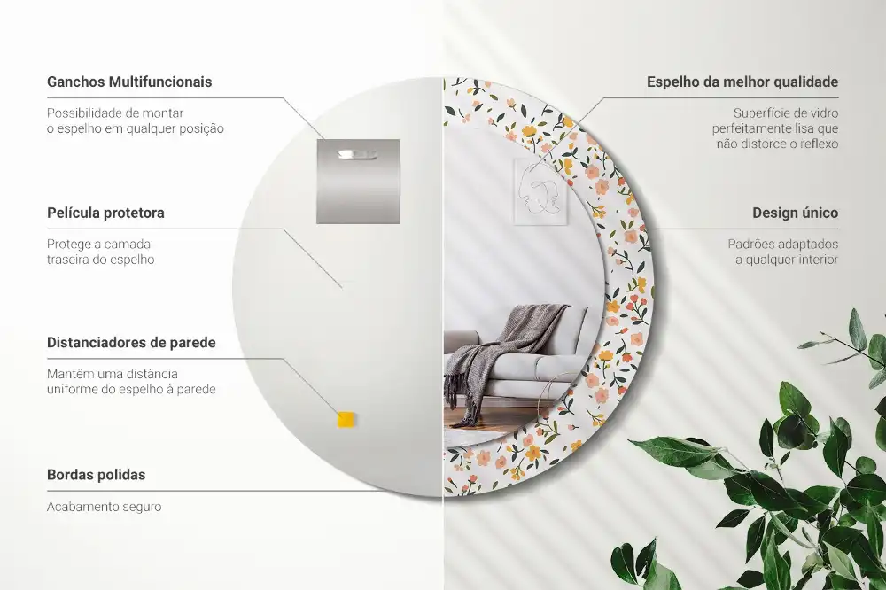 Okrúhle zrkadlo s potlačeným rámom Malé kvety