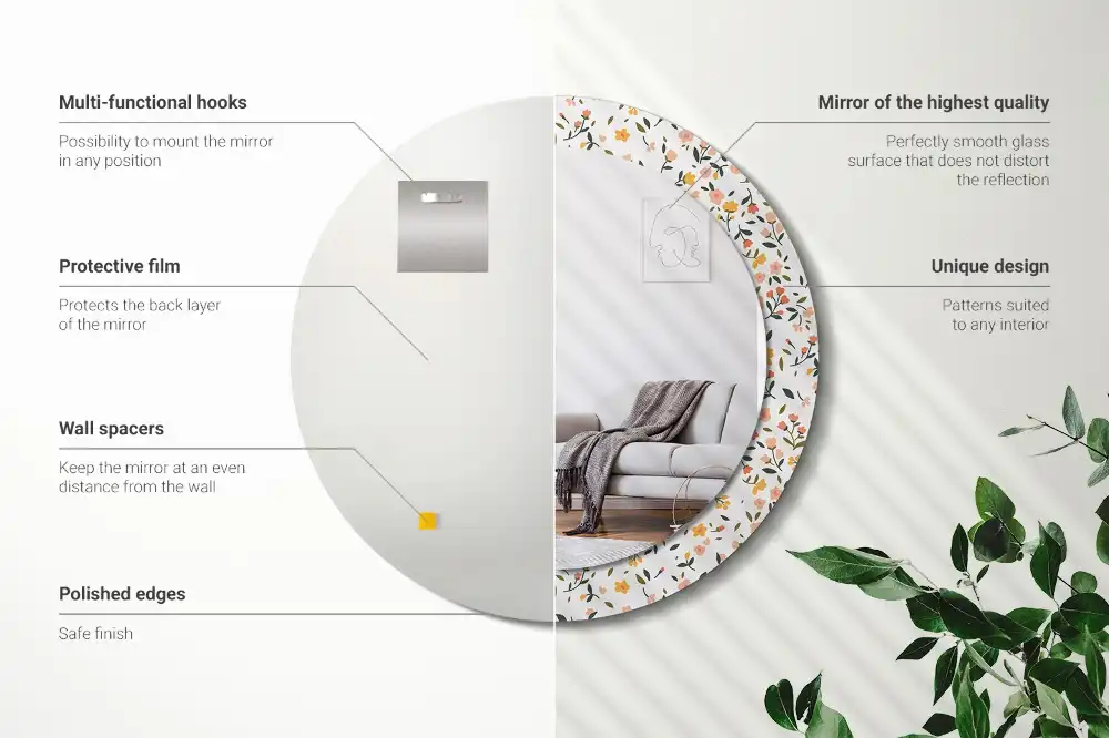 Okrúhle zrkadlo s potlačeným rámom Malé kvety