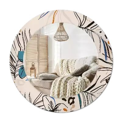 Okrúhle dekoračné zrkadlo na stenu Kvety so vzorom džungle