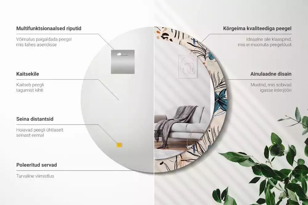 Okrúhle dekoračné zrkadlo na stenu Kvety so vzorom džungle