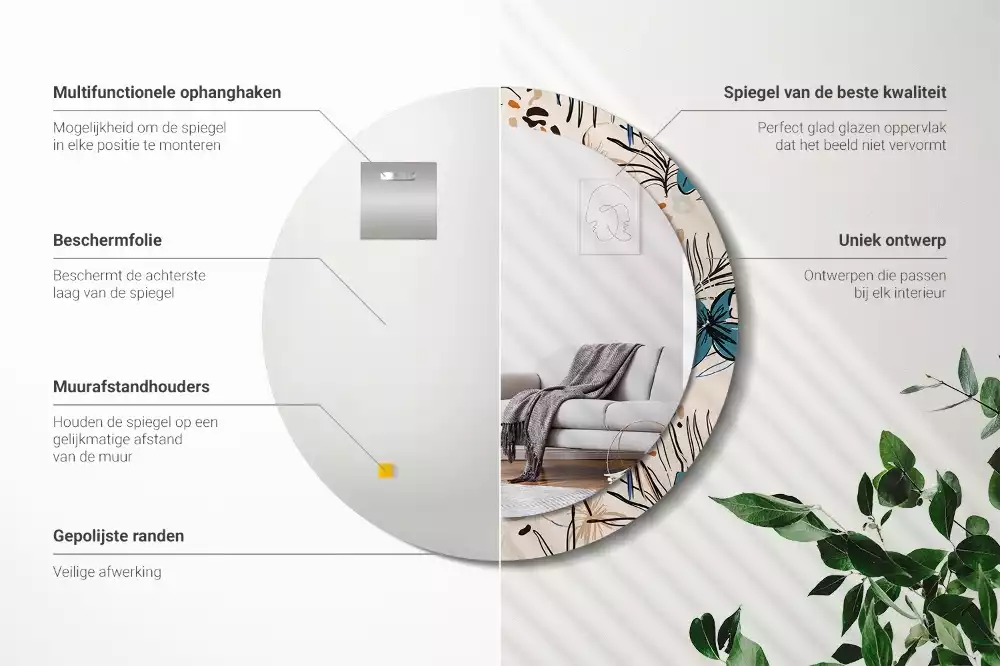 Okrúhle dekoračné zrkadlo na stenu Kvety so vzorom džungle