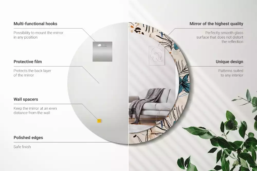 Okrúhle dekoračné zrkadlo na stenu Kvety so vzorom džungle