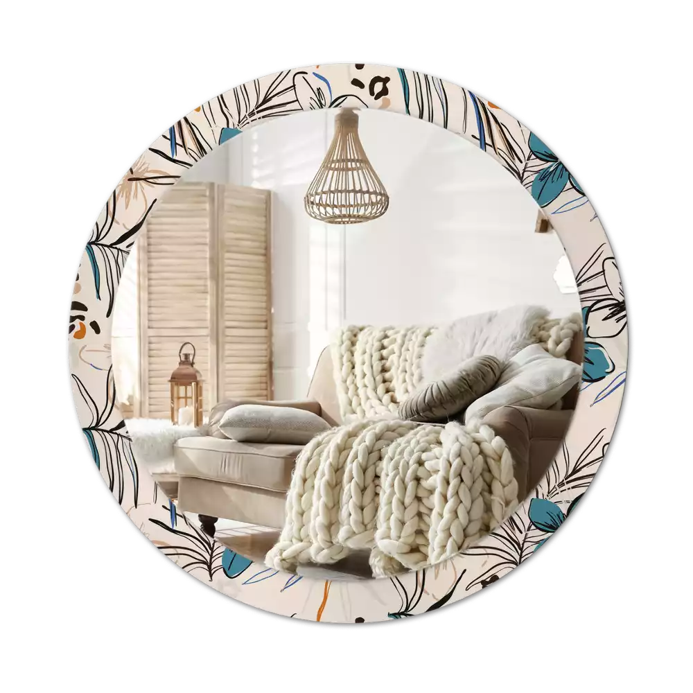 Okrúhle dekoračné zrkadlo na stenu Kvety so vzorom džungle