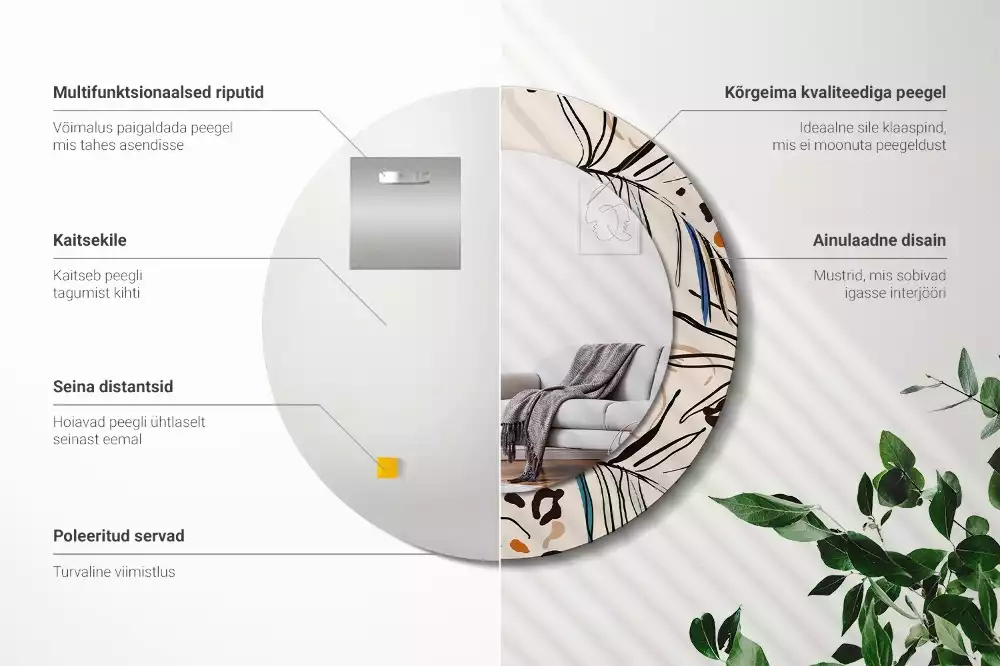 Okrúhle dekoračné zrkadlo na stenu Kvety so vzorom džungle