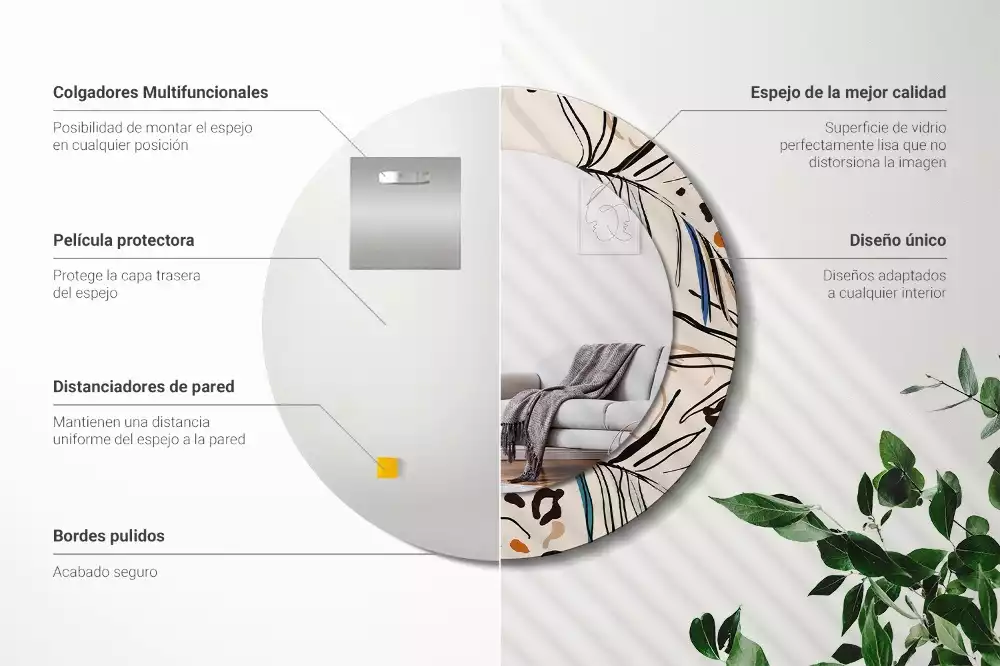 Okrúhle dekoračné zrkadlo na stenu Kvety so vzorom džungle