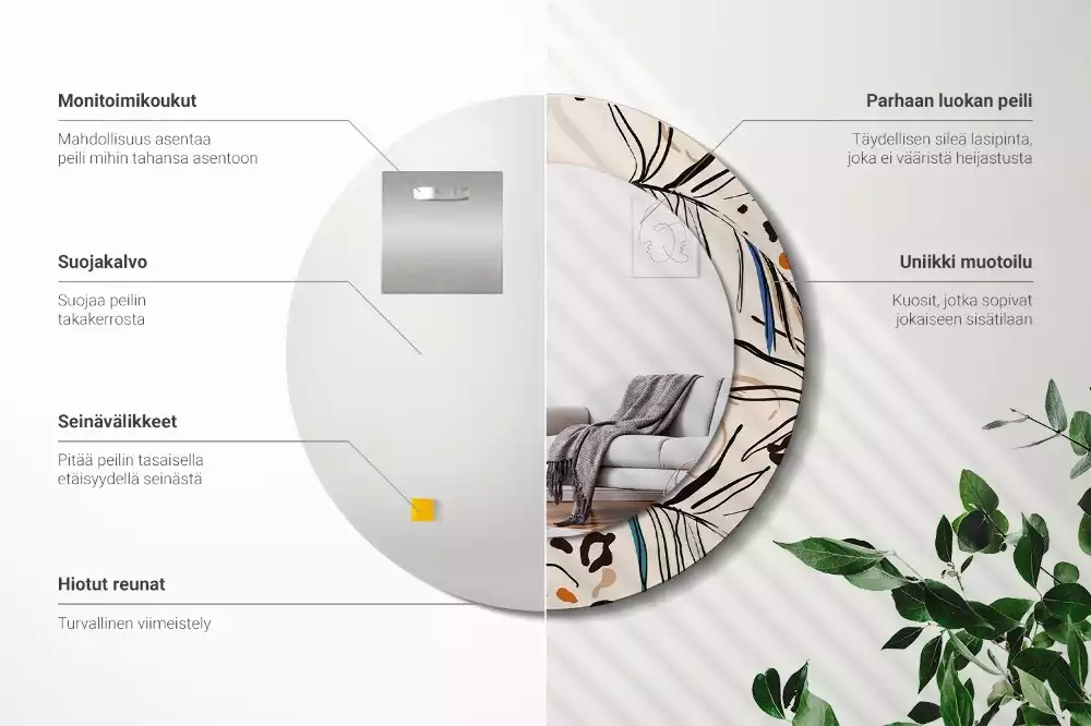 Okrúhle dekoračné zrkadlo na stenu Kvety so vzorom džungle