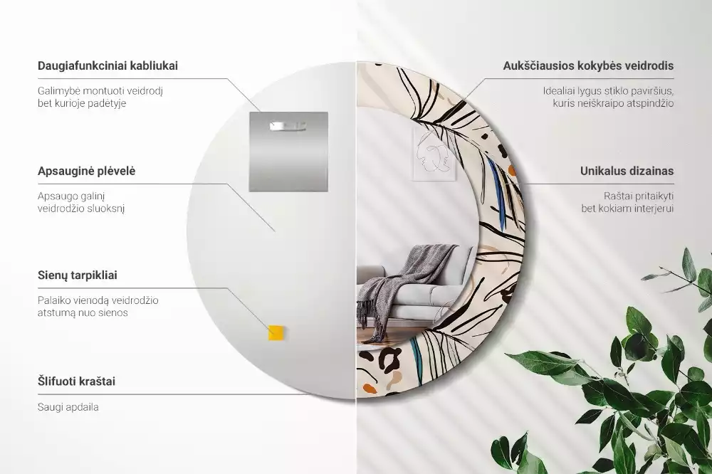 Okrúhle dekoračné zrkadlo na stenu Kvety so vzorom džungle