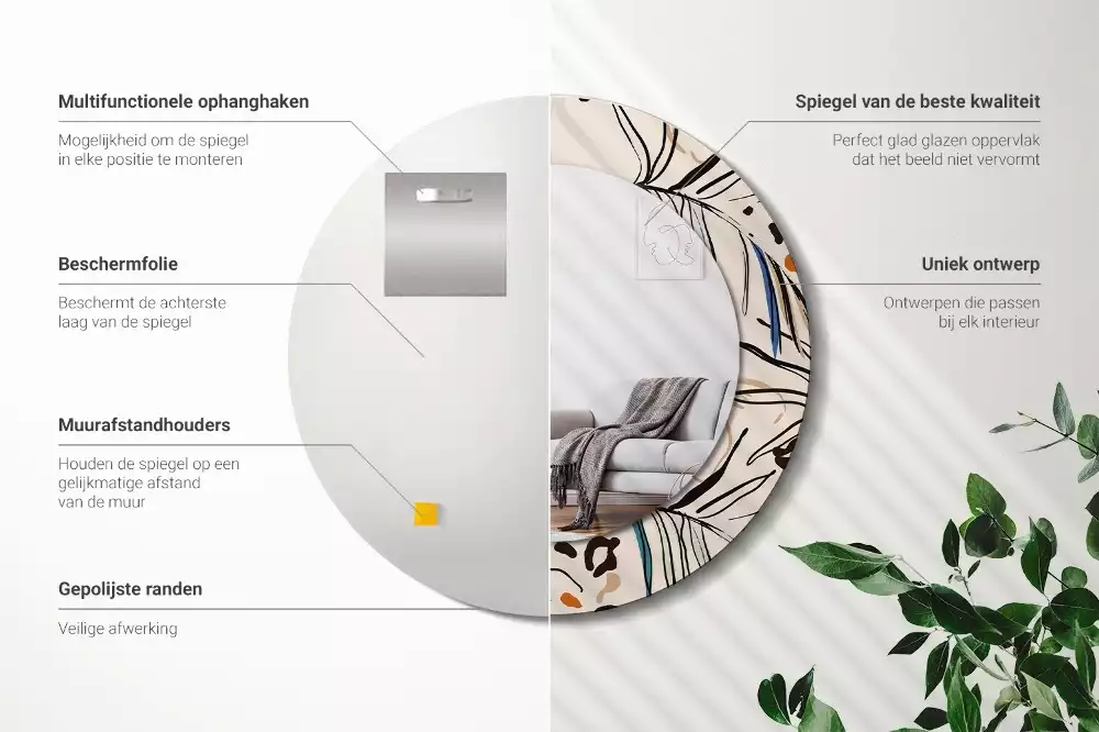 Okrúhle dekoračné zrkadlo na stenu Kvety so vzorom džungle