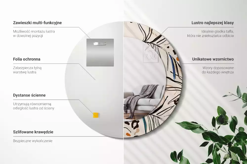 Okrúhle dekoračné zrkadlo na stenu Kvety so vzorom džungle