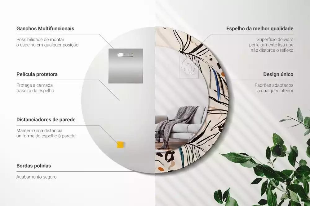 Okrúhle dekoračné zrkadlo na stenu Kvety so vzorom džungle