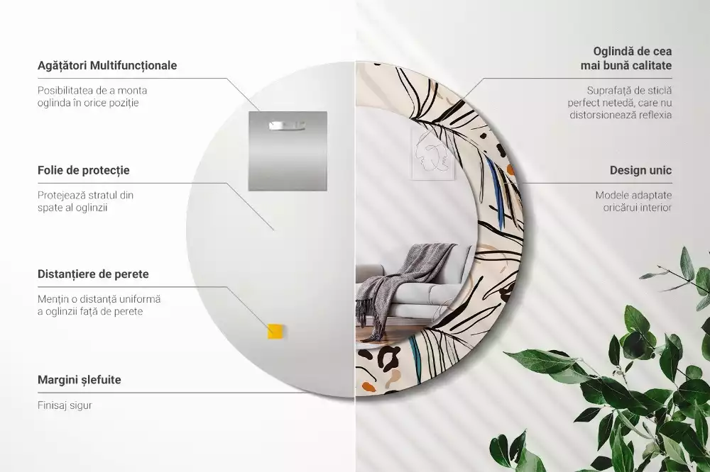 Okrúhle dekoračné zrkadlo na stenu Kvety so vzorom džungle