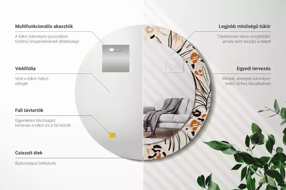 Okrúhle dekoračné zrkadlo na stenu Kvety so vzorom džungle