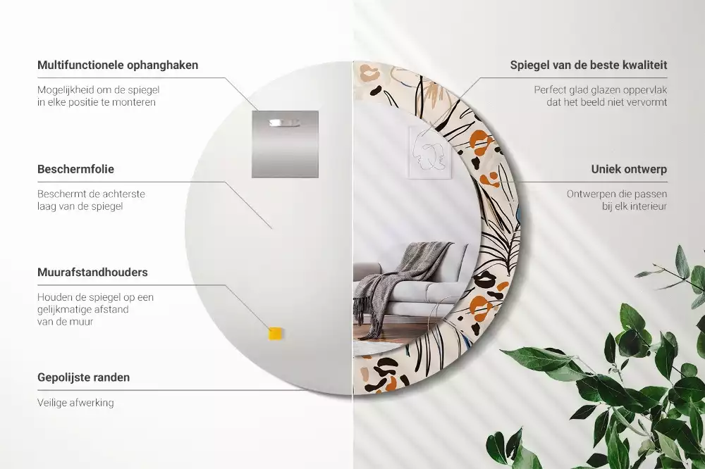 Okrúhle dekoračné zrkadlo na stenu Kvety so vzorom džungle