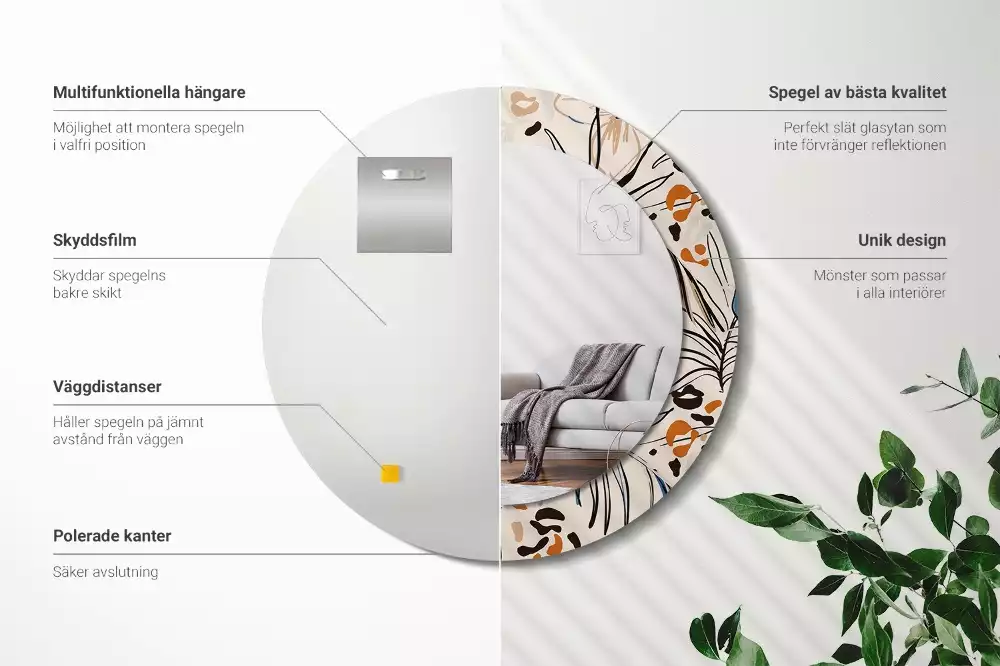 Okrúhle dekoračné zrkadlo na stenu Kvety so vzorom džungle