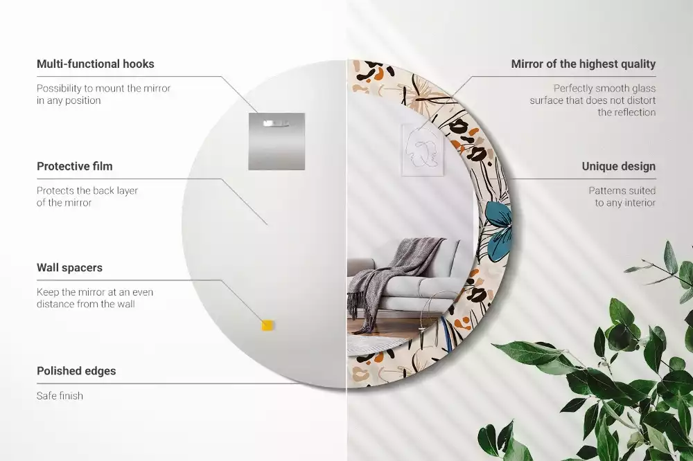 Okrúhle dekoračné zrkadlo na stenu Kvety so vzorom džungle