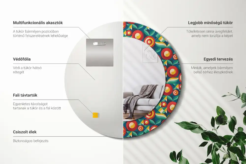 Okrúhle zrkadlo rám s potlačou Geometrické ovocie a listy