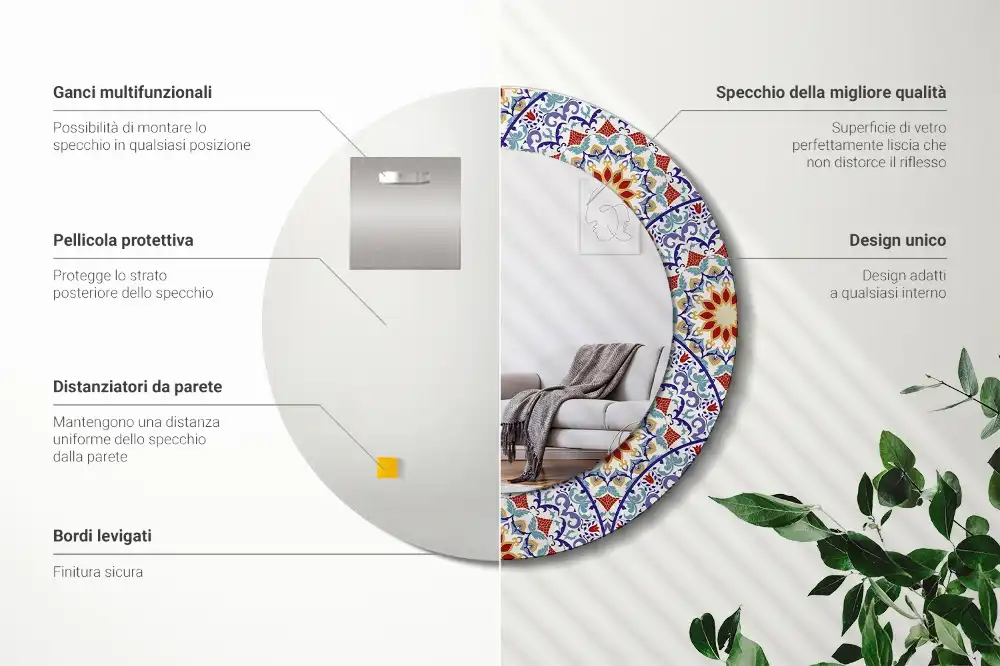 Okrúhle zrkadlo s potlačeným rámom Orientálna kompozícia