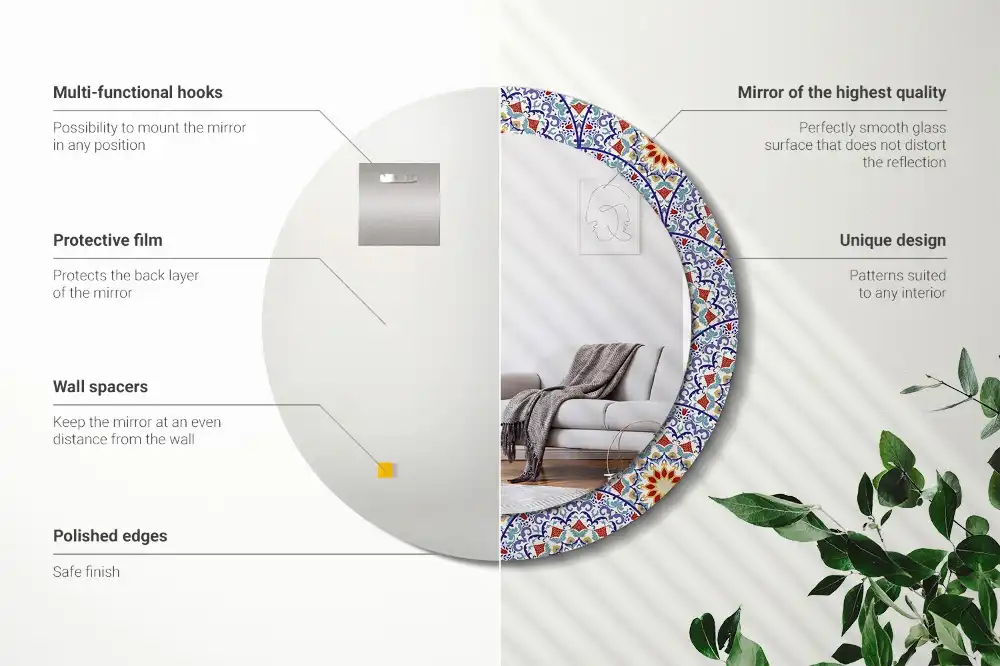 Okrúhle zrkadlo s potlačeným rámom Orientálna kompozícia