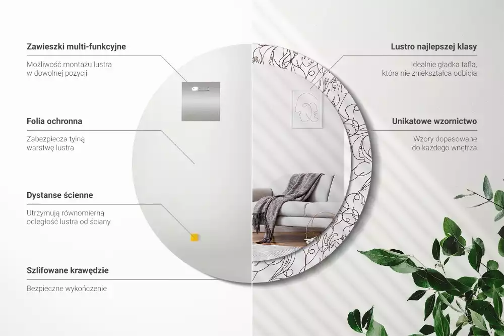 Okrúhle dekoračné zrkadlo na stenu Tváre z riadkov