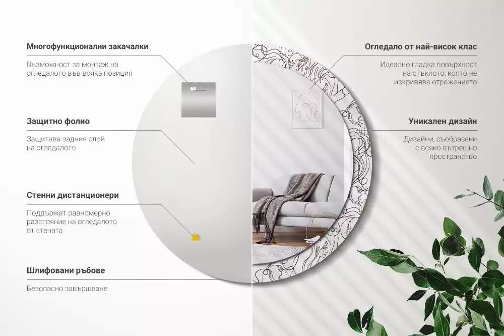 Okrúhle dekoračné zrkadlo na stenu Tváre z riadkov