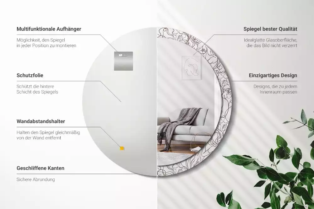 Okrúhle dekoračné zrkadlo na stenu Tváre z riadkov