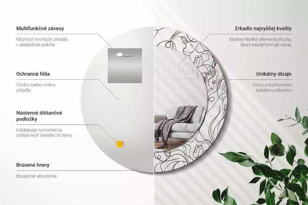 Okrúhle dekoračné zrkadlo na stenu Tváre z riadkov