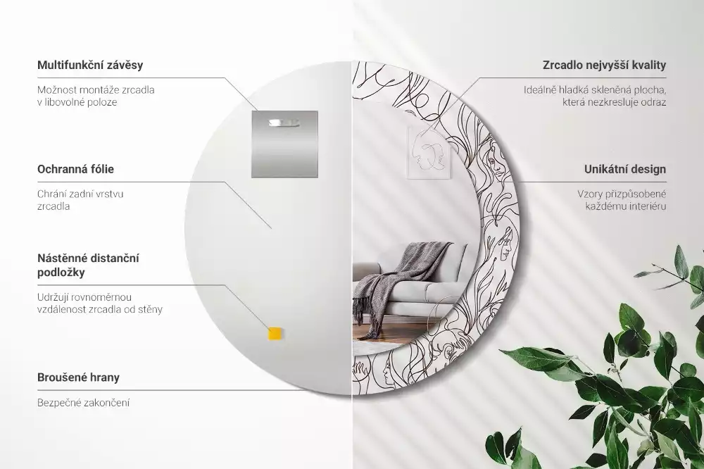 Okrúhle dekoračné zrkadlo na stenu Tváre z riadkov