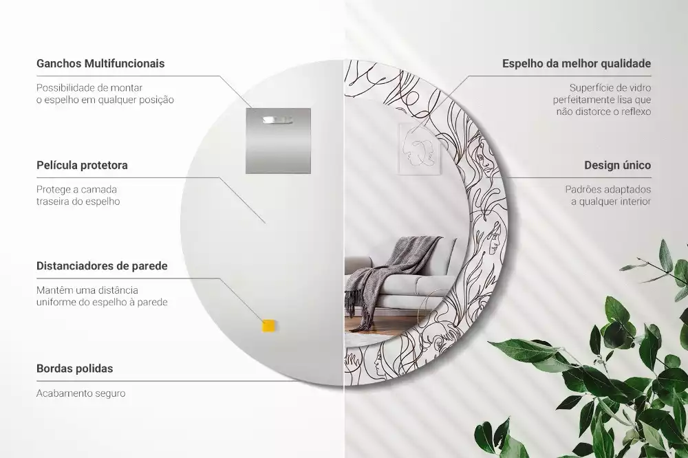 Okrúhle dekoračné zrkadlo na stenu Tváre z riadkov