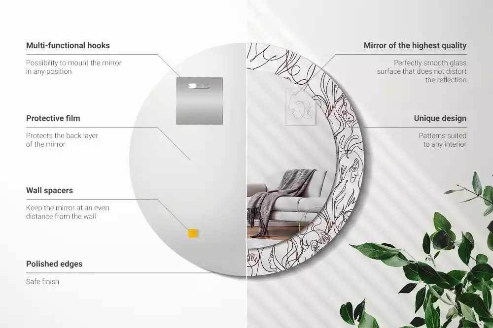 Okrúhle dekoračné zrkadlo na stenu Tváre z riadkov