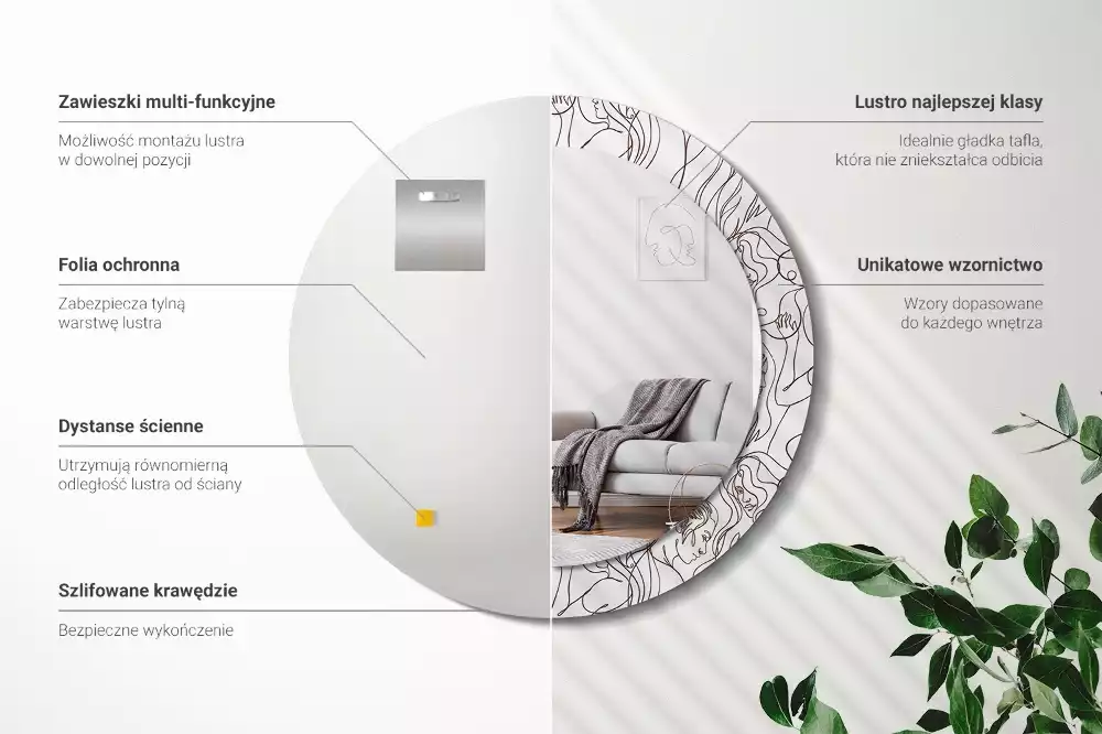 Okrúhle dekoračné zrkadlo na stenu Tváre z riadkov