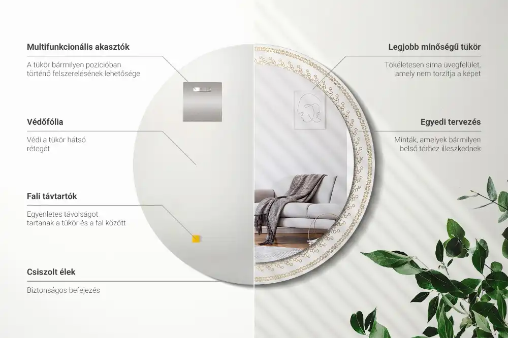 Okrúhle zrkadlo rám s potlačou Indická mandala