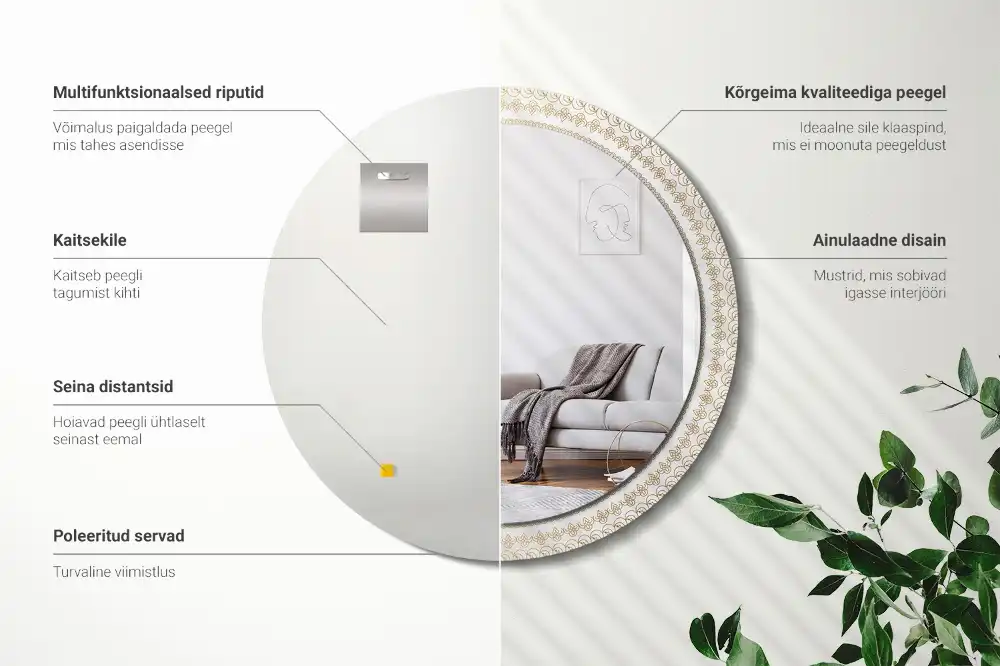 Okrúhle zrkadlo rám s potlačou Indická mandala