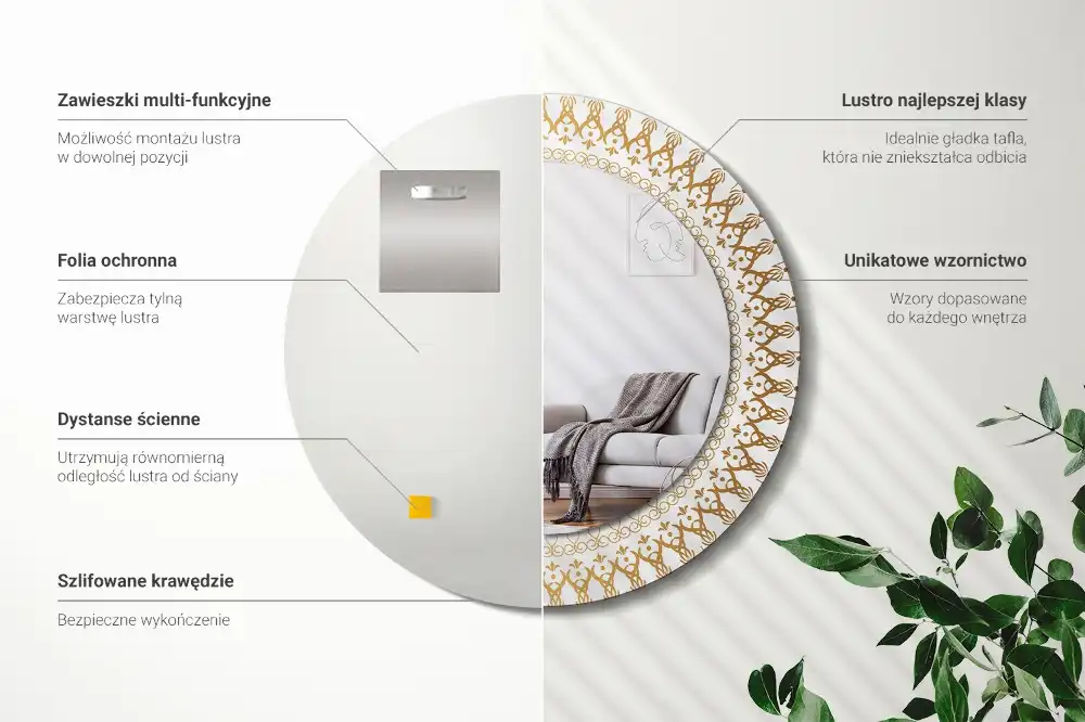 Okrúhle zrkadlo rám s potlačou Indická mandala