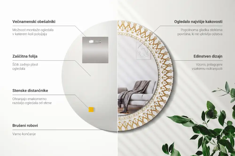 Okrúhle zrkadlo rám s potlačou Indická mandala