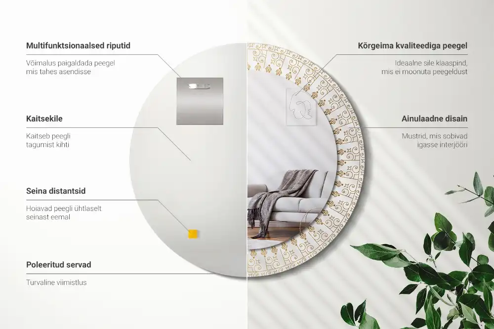 Okrúhle zrkadlo rám s potlačou Indická mandala