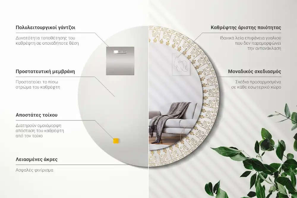 Okrúhle zrkadlo rám s potlačou Indická mandala