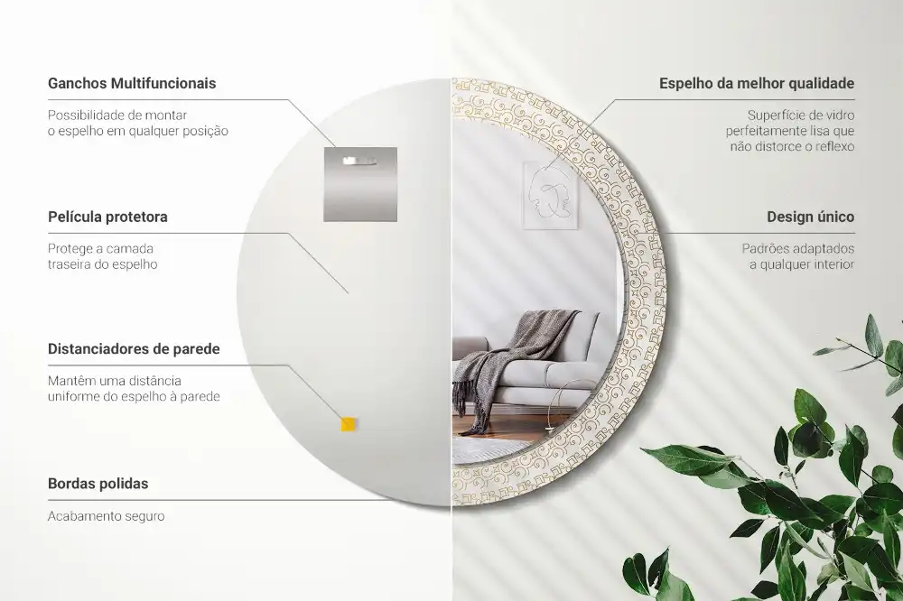 Okrúhle zrkadlo rám s potlačou Indická mandala