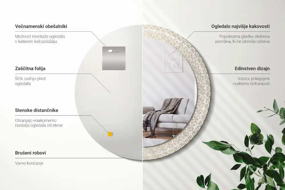 Okrúhle zrkadlo rám s potlačou Indická mandala