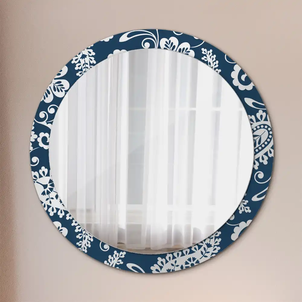 Okrúhle zrkadlo rám s potlačou Paisley kompozícia