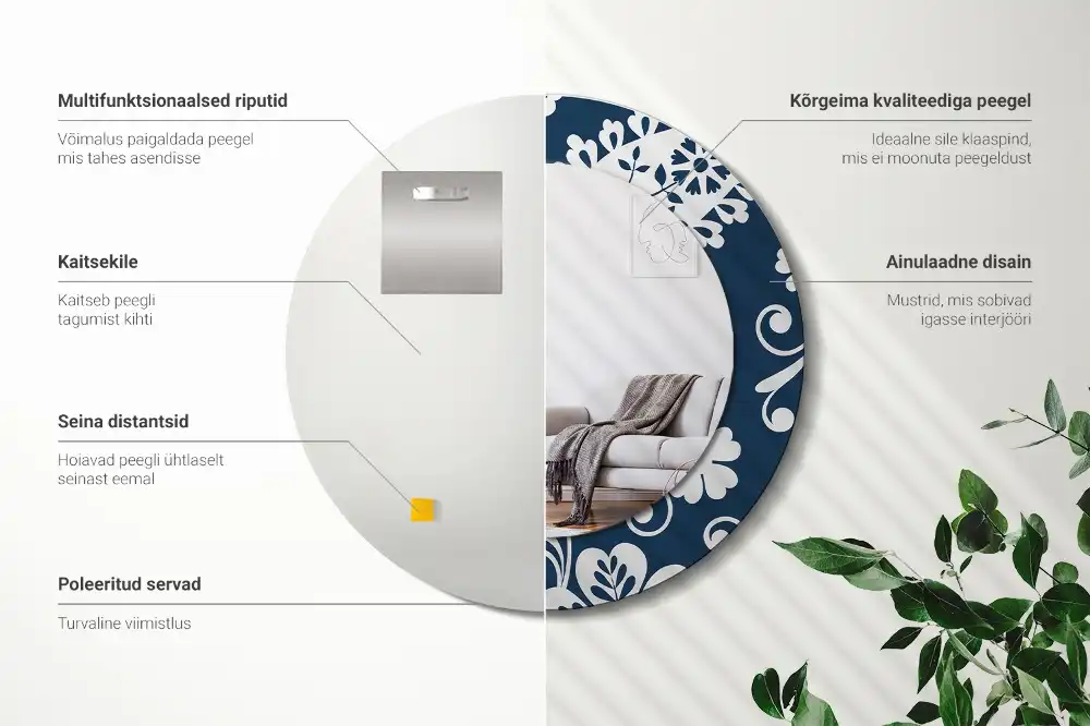 Okrúhle zrkadlo rám s potlačou Paisley kompozícia