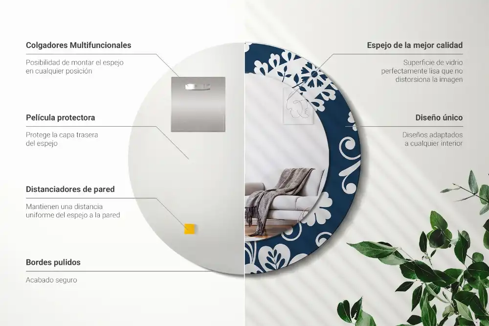 Okrúhle zrkadlo rám s potlačou Paisley kompozícia