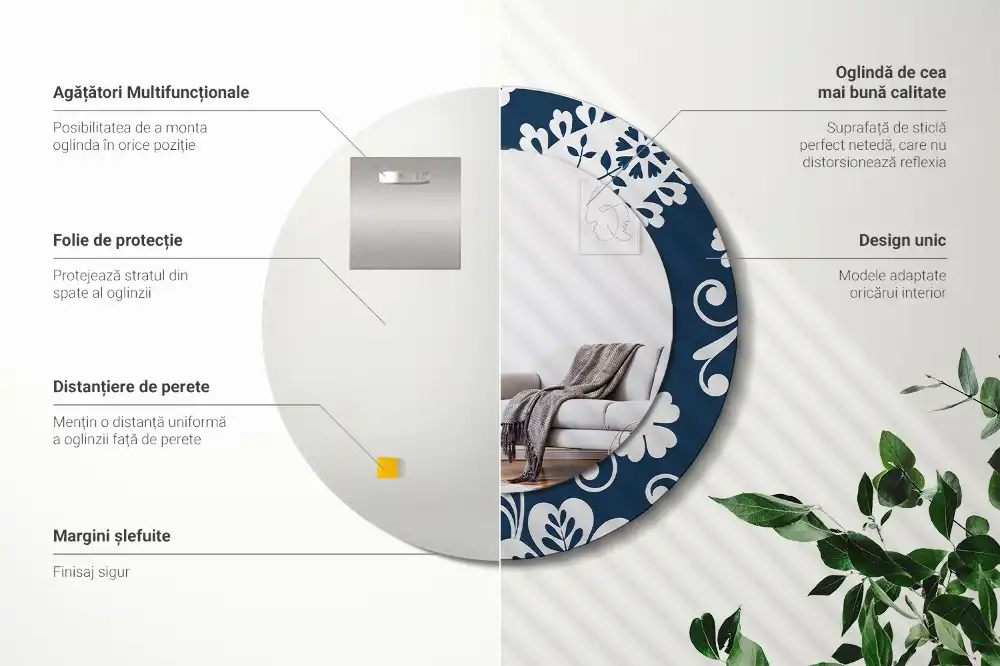 Okrúhle zrkadlo rám s potlačou Paisley kompozícia