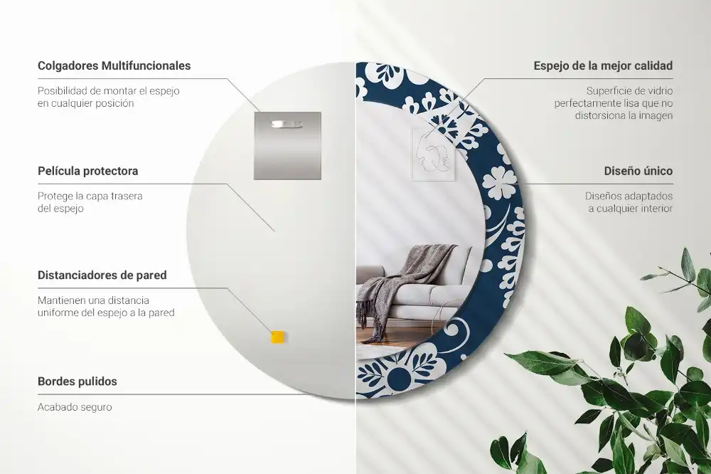 Okrúhle zrkadlo rám s potlačou Paisley kompozícia