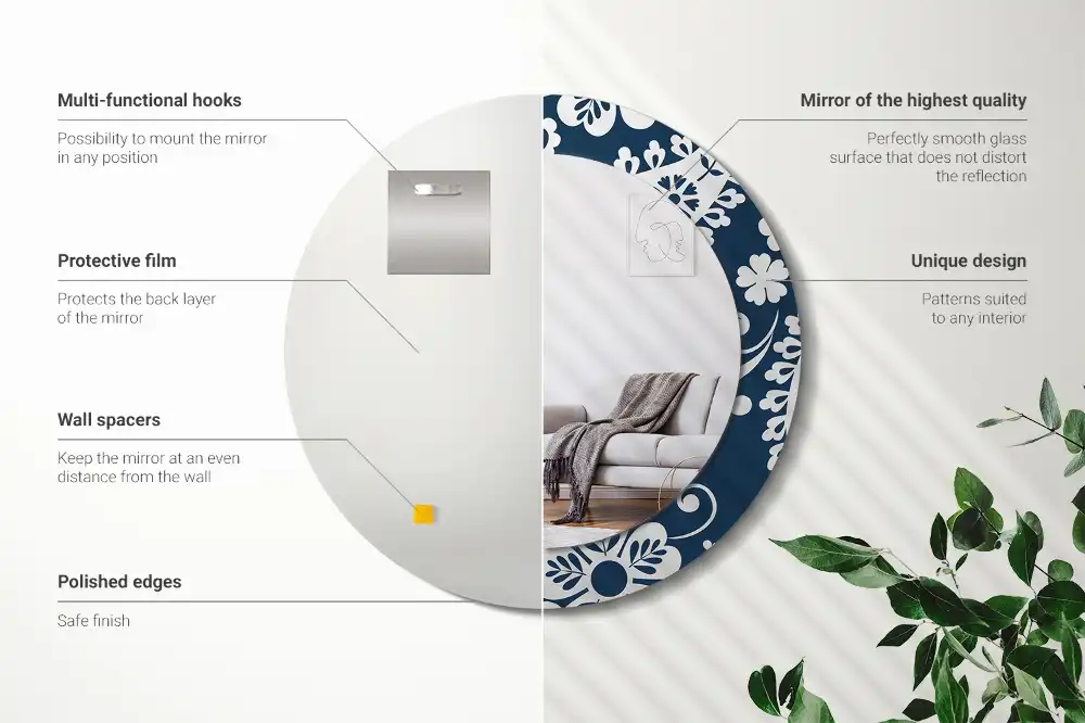 Okrúhle zrkadlo rám s potlačou Paisley kompozícia