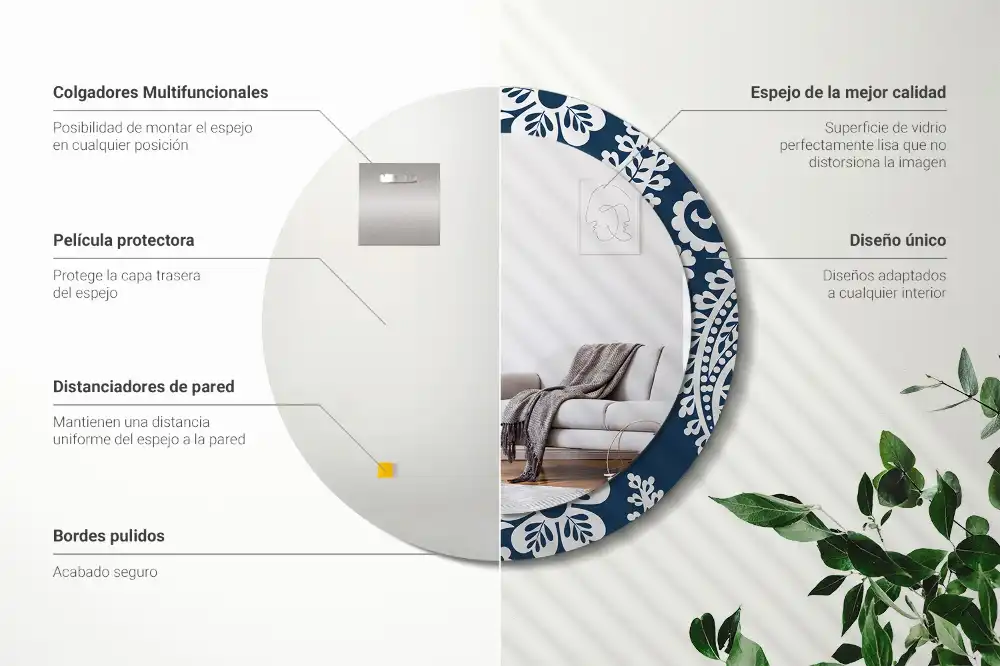 Okrúhle zrkadlo rám s potlačou Paisley kompozícia